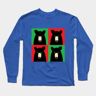 BLACK BEAR ON GREEN AND RED Long Sleeve T-Shirt